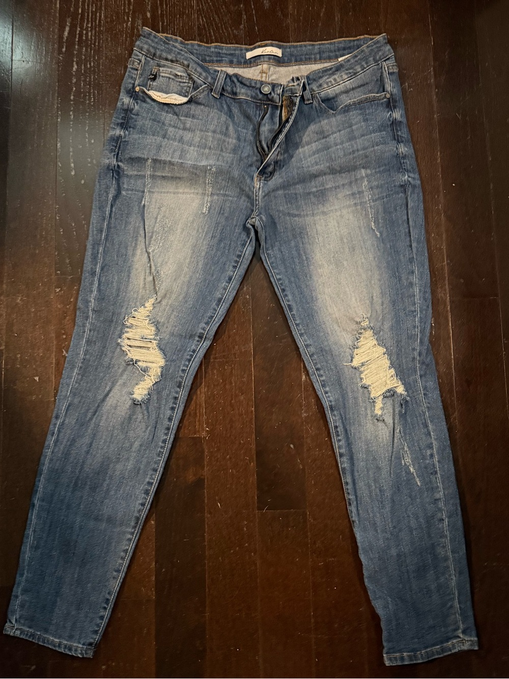 KanCan Women’s Distressed Skinny Jeans – Size XL – Dark Wash Stretch Denim